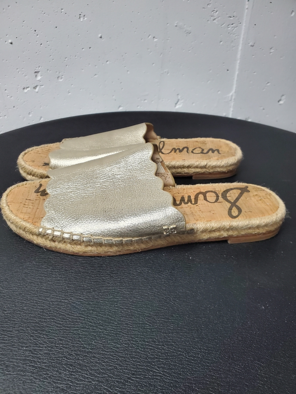 Sam Edelman Metallic Gold Scalloped Slide Sandals - Women's